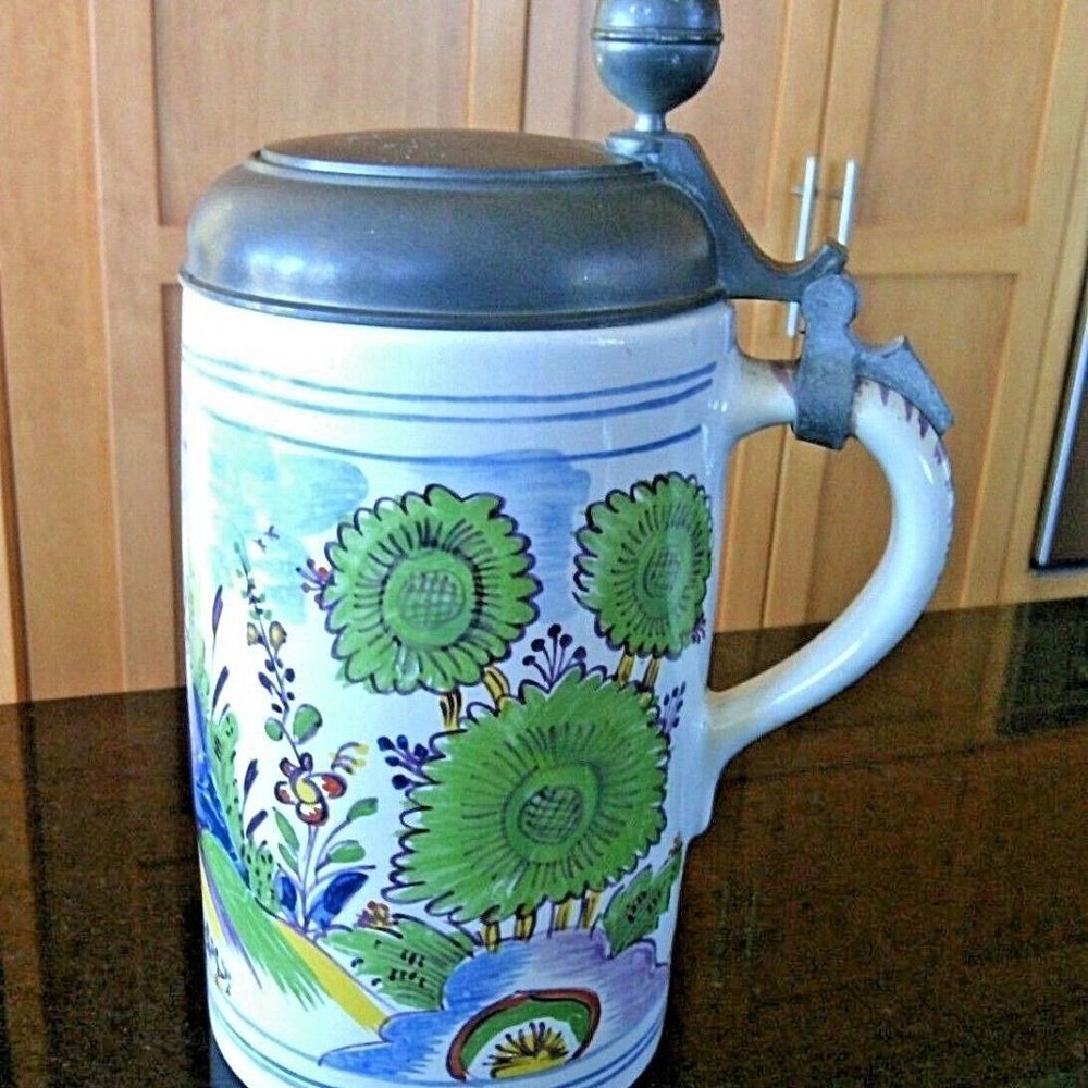 Fayence Rolling Pewter lidded German Beer Stein König Brewery 8248031 Pilseners